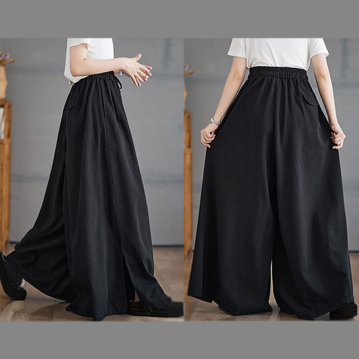 Pantaloni larghi da donna in cotone con apertura a fessura e tasche, stile retrò Buddha Stones - image 20