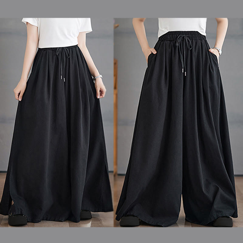 Pantaloni larghi da donna in cotone con apertura a fessura e tasche, stile retrò Buddha Stones - image 21