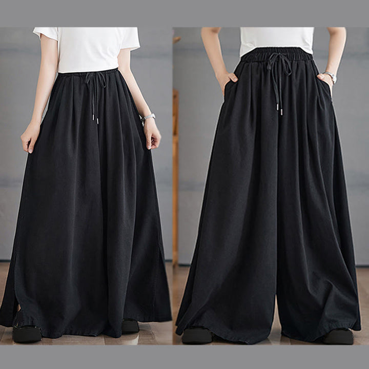 Pantaloni larghi da donna in cotone con apertura a fessura e tasche, stile retrò Buddha Stones - image 21