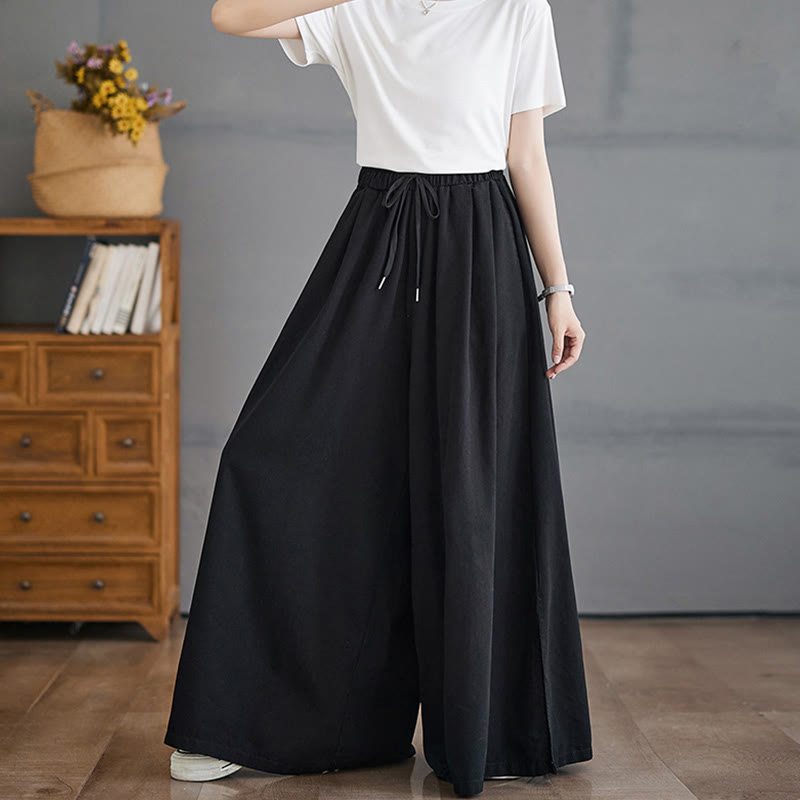 Pantaloni larghi da donna in cotone con apertura a fessura e tasche, stile retrò Buddha Stones - image 12