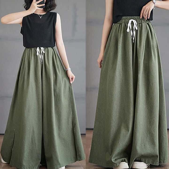 Pantaloni larghi da donna in cotone con apertura a fessura e tasche, stile retrò Buddha Stones - image 10