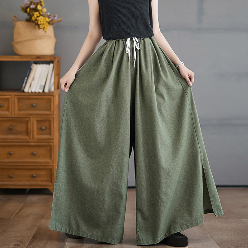 Pantaloni larghi da donna in cotone con apertura a fessura e tasche, stile retrò Buddha Stones - image 8