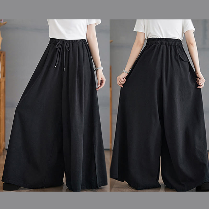 Pantaloni larghi da donna in cotone con apertura a fessura e tasche, stile retrò Buddha Stones - image 19