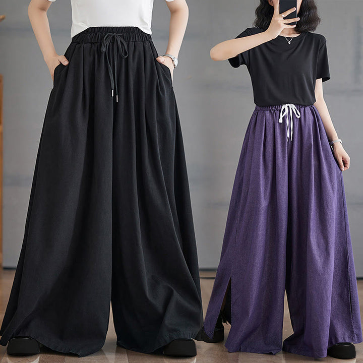 Pantaloni larghi da donna con tasche e apertura a fessura in stile retrò Buddha Stones - image 23