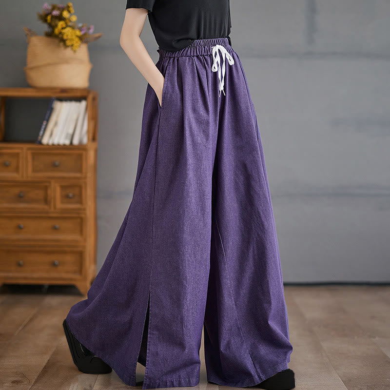 Pantaloni larghi da donna in cotone con apertura a fessura e tasche, stile retrò Buddha Stones - DarkOrchid - US12, UK/AU16, EU44 (3XL) - image 1