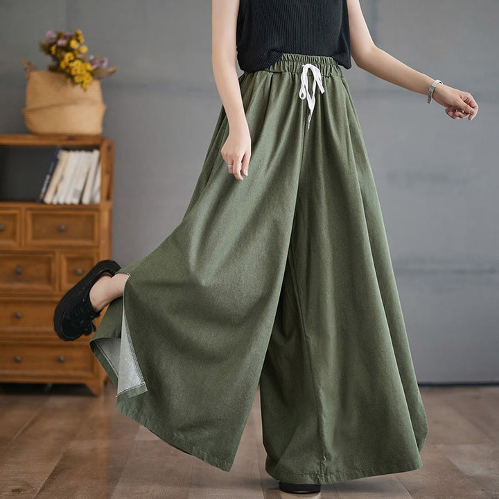 Pantaloni larghi da donna in cotone con apertura a fessura e tasche, stile retrò Buddha Stones - image 7