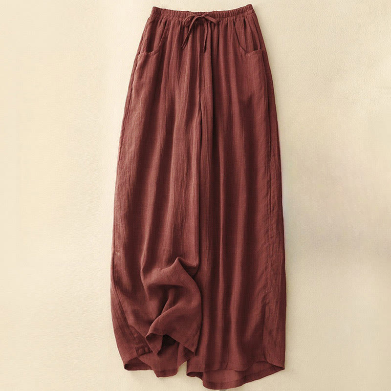 Pantaloni larghi da donna con tasche e coulisse a doppio strato, in puro colore Buddha Stones Spring - Mattoni refrattari - US8-10, UK/AU12-14, EU40-42 (2XL) - image 1