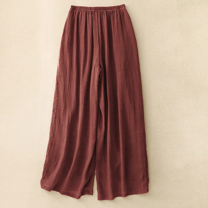 Pantaloni larghi da donna con tasche e coulisse a doppio strato, in puro colore Buddha Stones Spring - image 3