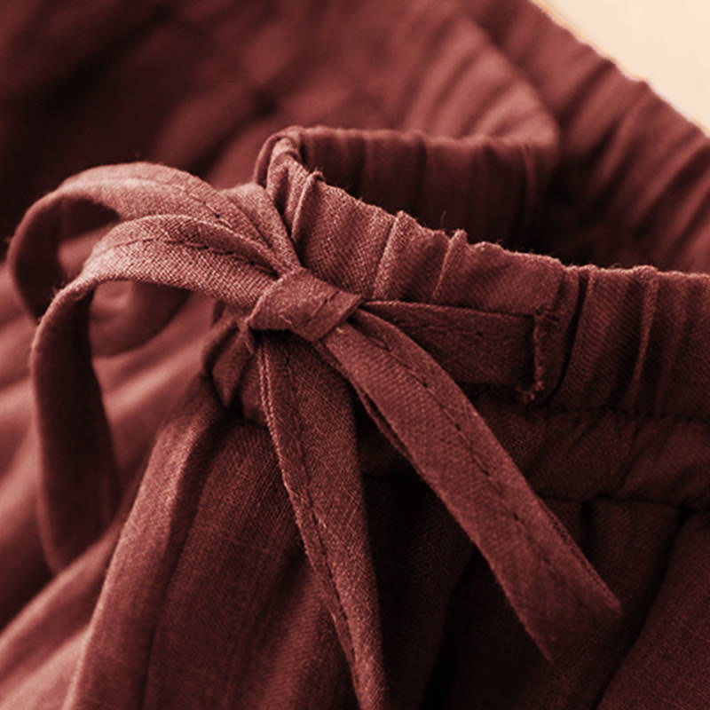 Pantaloni larghi da donna con tasche e coulisse a doppio strato, in puro colore Buddha Stones Spring - image 1