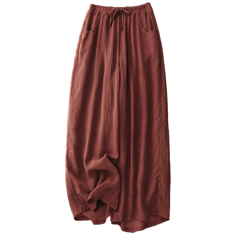 Pantaloni da donna a gamba larga con coulisse, doppio strato, tinta unita, con tasche, Buddha Stones Spring. - image 5