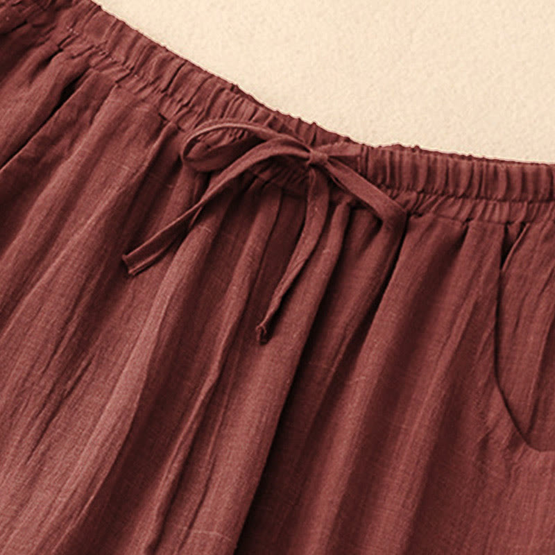 Pantaloni larghi da donna con tasche e coulisse a doppio strato, in puro colore Buddha Stones Spring - image 5