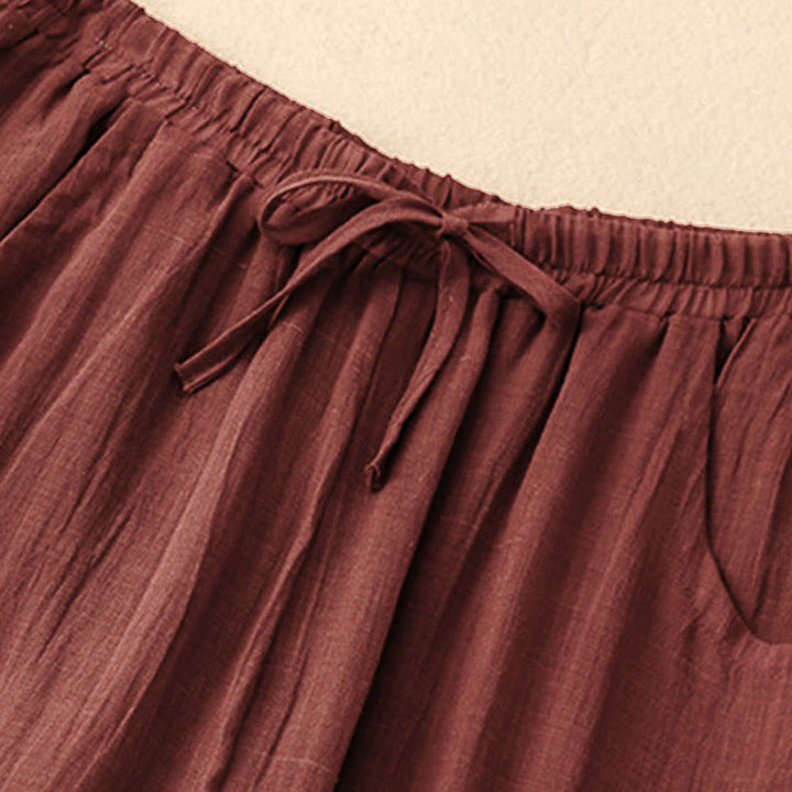 Pantaloni larghi da donna con tasche e coulisse a doppio strato, in puro colore Buddha Stones Spring - image 4
