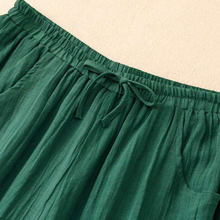Pantaloni larghi da donna con tasche e coulisse a doppio strato, in puro colore Buddha Stones Spring - image 12