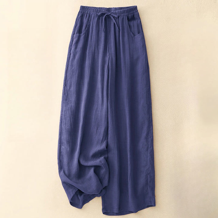 Pantaloni larghi da donna con tasche e coulisse a doppio strato, in puro colore Buddha Stones Spring - Indaco - US8-10, UK/AU12-14, EU40-42 (2XL) - image 16