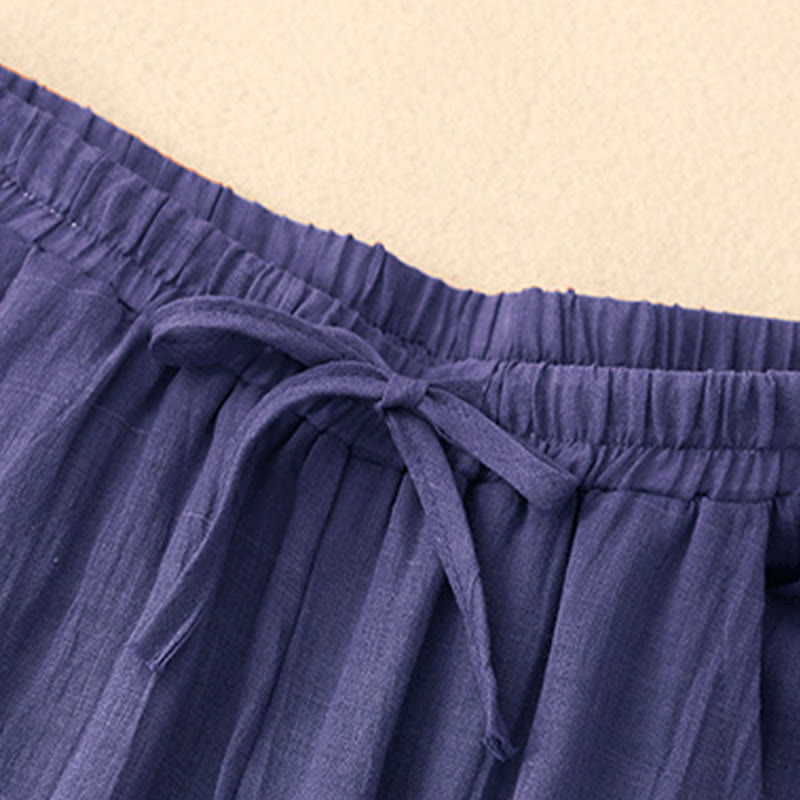 Pantaloni larghi da donna con tasche e coulisse a doppio strato, in puro colore Buddha Stones Spring - image 19