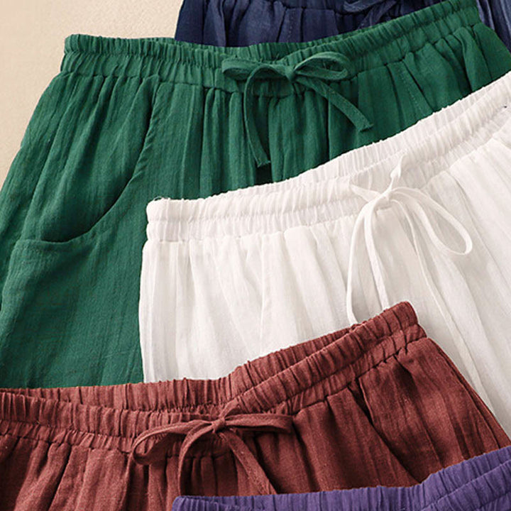 Pantaloni da donna a gamba larga con coulisse, doppio strato, tinta unita, con tasche, Buddha Stones Spring. - image 20
