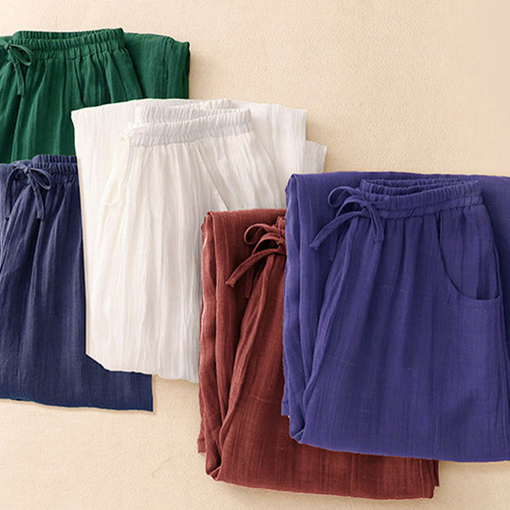 Pantaloni larghi da donna con tasche e coulisse a doppio strato, in puro colore Buddha Stones Spring - image 22