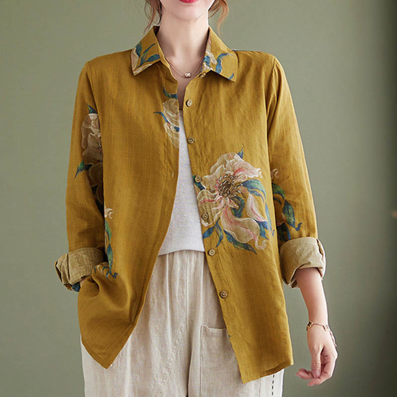 Abbigliamento in cotone con stampa floreale artistica letteraria di Buddha Stones - image 11