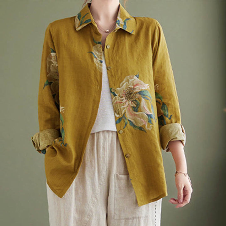 Abbigliamento in cotone con stampa floreale artistica letteraria di Buddha Stones - DarkGoldenrod - US8-10, UK/AU12-14, EU40-42 (2XL) - image 0