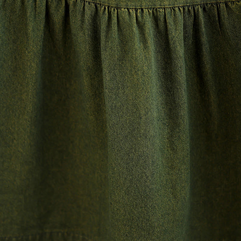 Abito lungo da donna in cotone con maniche lunghe e tasche, motivo patchwork verde oliva scuro Buddha Stones - image 11