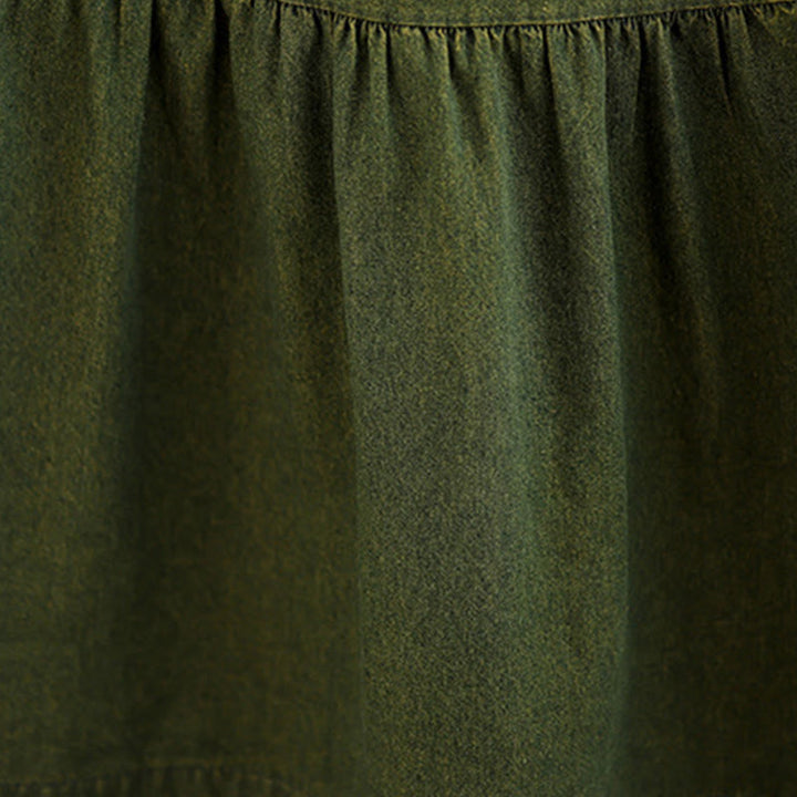 Abito lungo da donna in cotone con maniche lunghe e tasche, motivo patchwork verde oliva scuro Buddha Stones - image 11