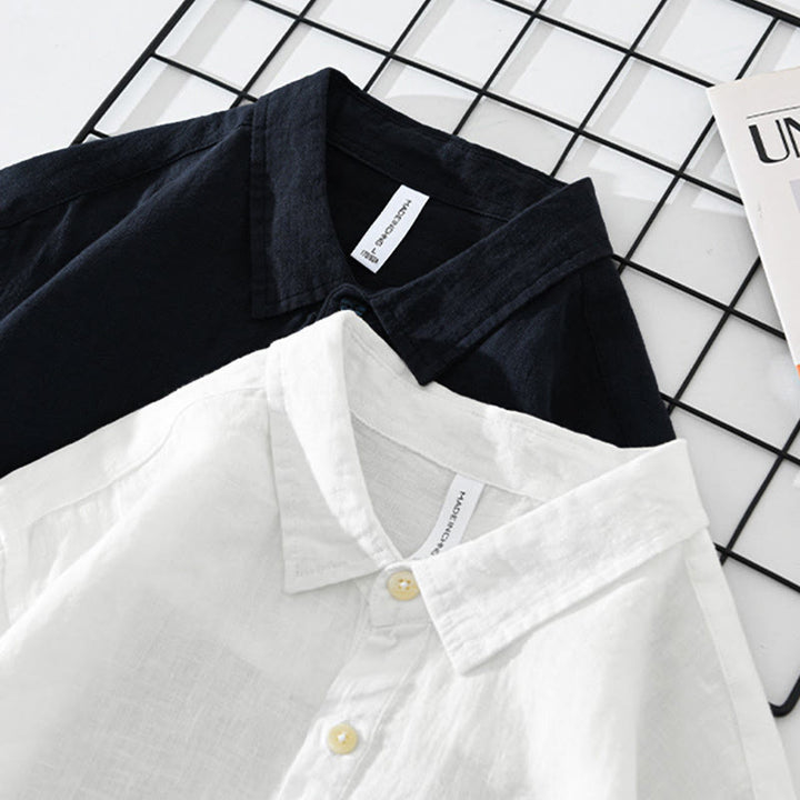 Camicia da uomo in lino con mezza manica e bottoni, tinta unita, Buddha Stones - image 15