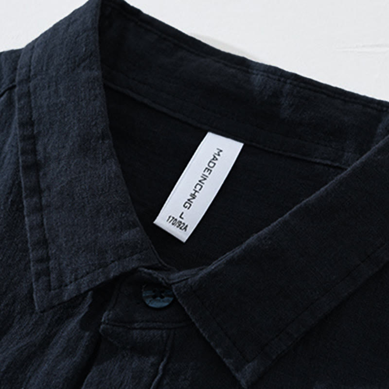 Camicia da uomo in lino con mezza manica e bottoni, tinta unita, Buddha Stones - image 12