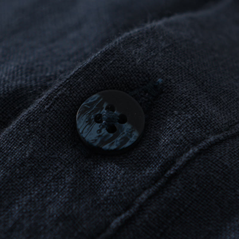 Camicia da uomo in lino con mezza manica e bottoni, tinta unita, Buddha Stones - image 13