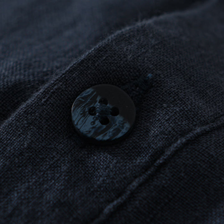 Camicia da uomo in lino con mezza manica e bottoni, tinta unita, Buddha Stones - image 13