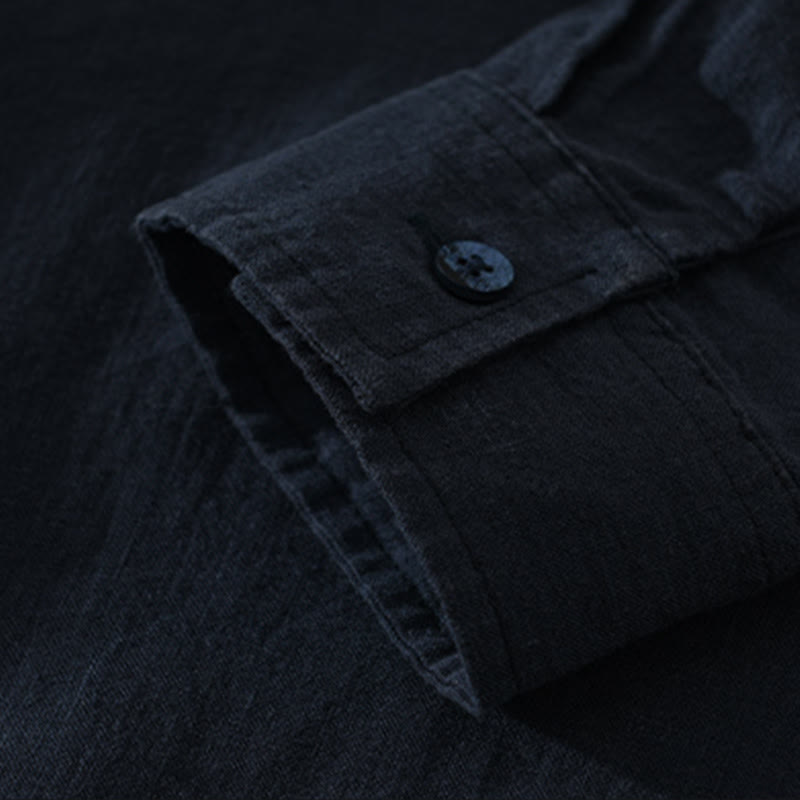 Camicia da uomo in lino con mezza manica e bottoni, tinta unita, Buddha Stones - image 9