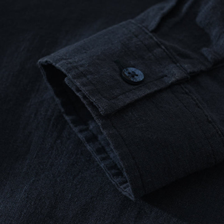 Camicia da uomo in lino con mezza manica e bottoni, tinta unita, Buddha Stones - image 9