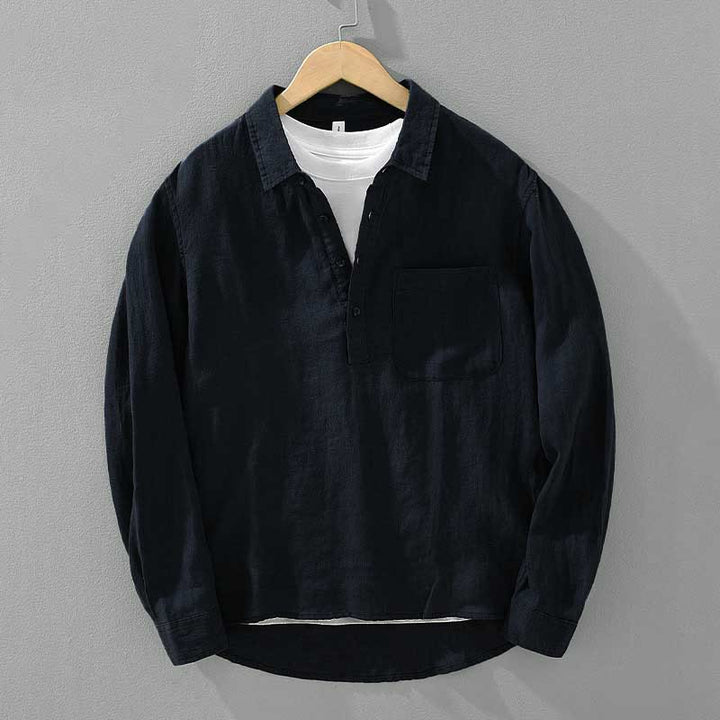 Camicia da uomo in lino con mezza manica e bottoni, tinta unita, Buddha Stones - Blu scuro - US/UK/AU42, EU52 (3XL) - image 8
