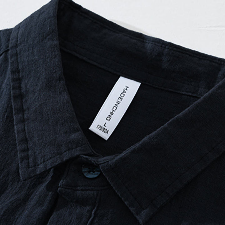 Camicia da uomo in lino con mezza manica e bottoni, tinta unita, Buddha Stones - image 11