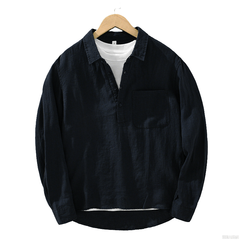 Camicia da uomo in lino con mezza manica e bottoni, tinta unita, Buddha Stones - image 14