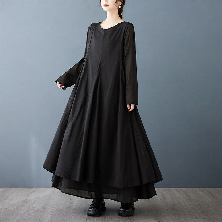 Abito midi da donna a maniche lunghe in cotone con design a doppio strato primaverile Buddha Stones - image 5