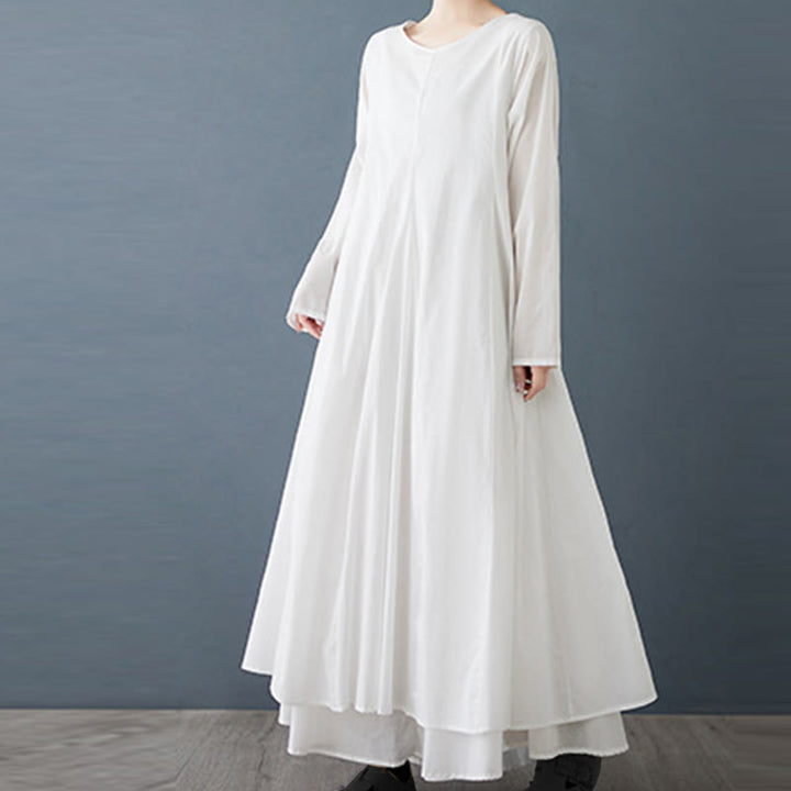 Abito midi da donna a maniche lunghe in cotone con design a doppio strato primaverile Buddha Stones - image 1