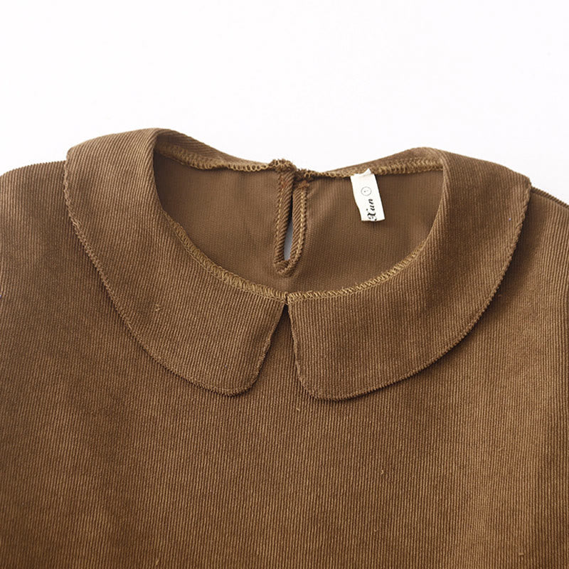 Abito midi a maniche lunghe in velluto a coste con colletto alla Peter Pan, tasche e bottoni con motivo Buddha Stones - image 3