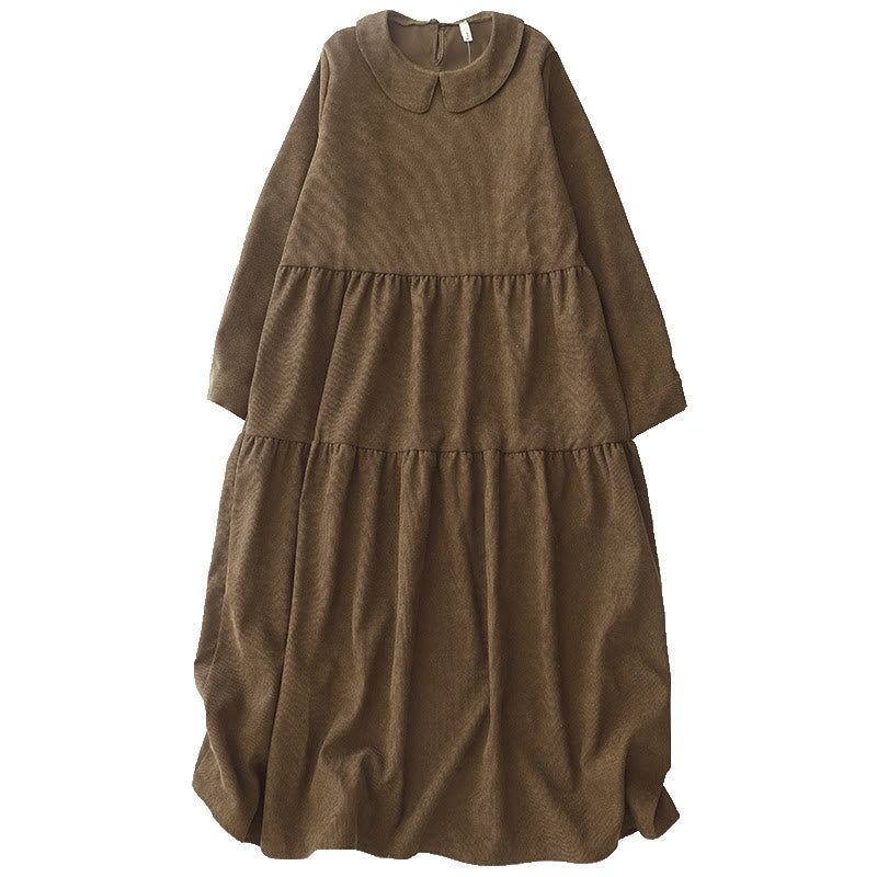 Abito midi a maniche lunghe in velluto a coste di cotone con colletto alla Peter Pan, tasche e bottoni con Buddha Stones - image 13