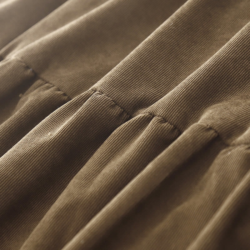 Abito midi a maniche lunghe in velluto a coste con colletto alla Peter Pan, tasche e bottoni con motivo Buddha Stones - image 6