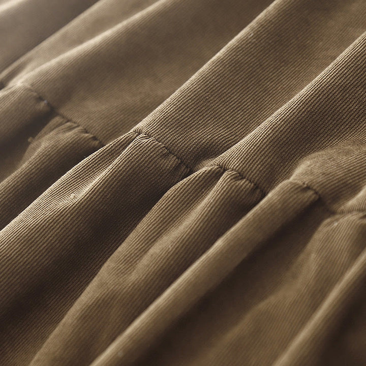 Abito midi a maniche lunghe in velluto a coste con colletto alla Peter Pan, tasche e bottoni con motivo Buddha Stones - image 6