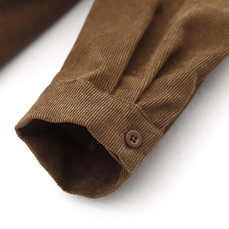 Abito midi a maniche lunghe in velluto a coste con colletto alla Peter Pan, tasche e bottoni con motivo Buddha Stones - image 9