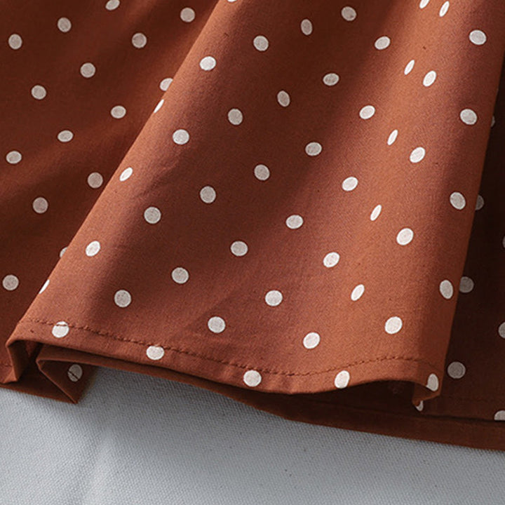 Abito midi in cotone e lino con maniche lunghe, motivo a pois primaverili Buddha Stones e tasche - image 8