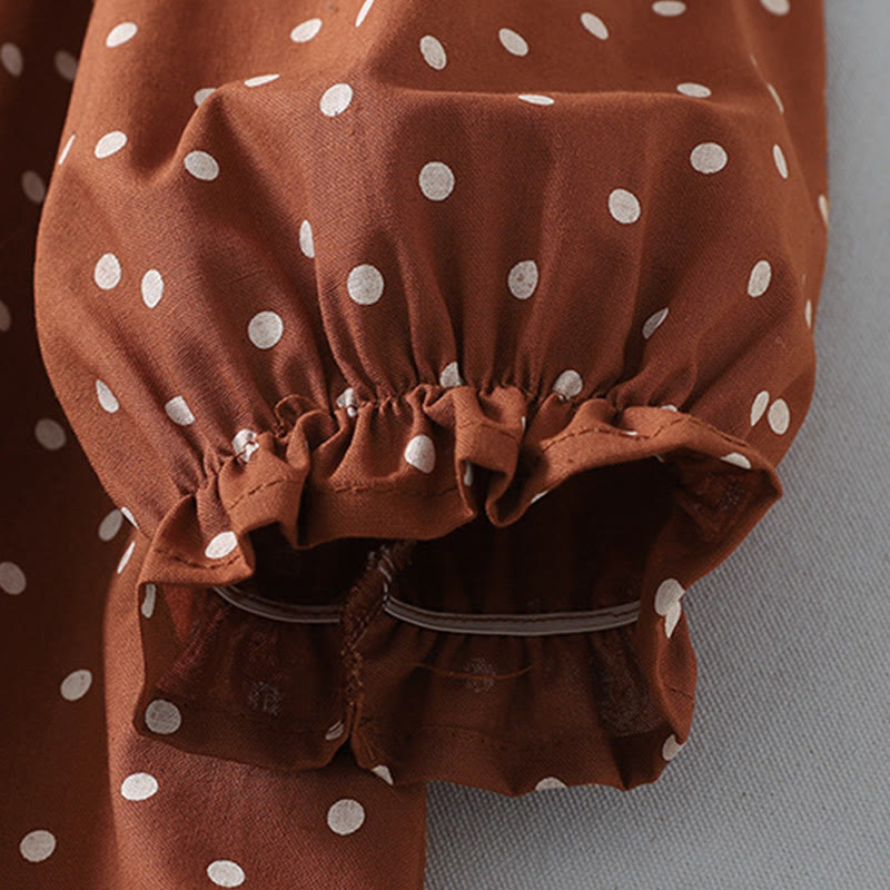 Abito midi in cotone e lino con maniche lunghe, motivo a pois primaverili Buddha Stones e tasche - image 5