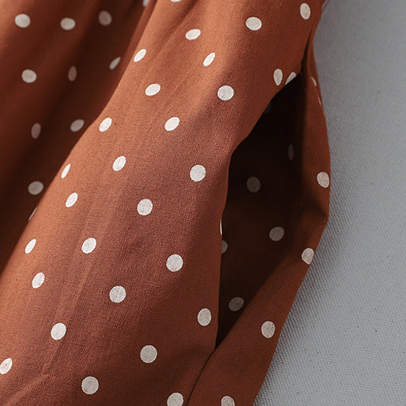 Abito midi in cotone e lino con maniche lunghe, motivo a pois primaverili Buddha Stones e tasche - image 6