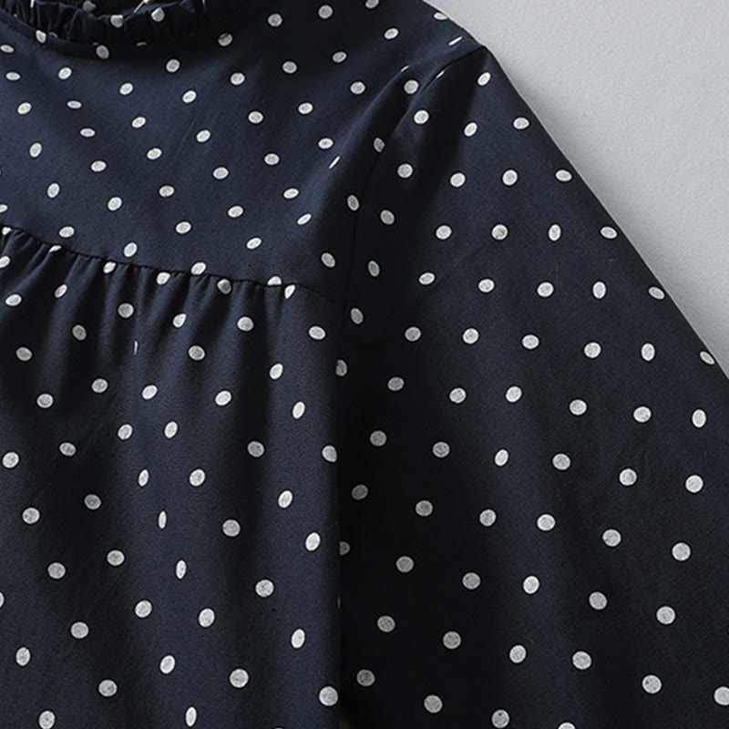 Abito midi in cotone e lino con maniche lunghe, motivo a pois primaverili Buddha Stones e tasche - image 13