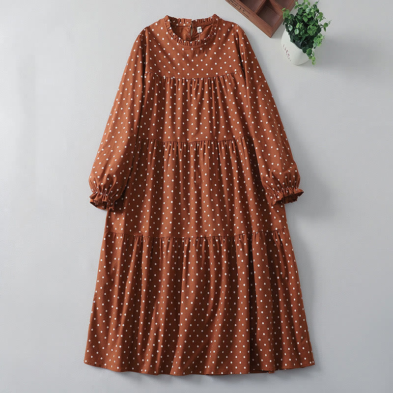 Abito midi in cotone e lino con maniche lunghe, motivo a pois primaverili Buddha Stones e tasche - Cioccolato - US12, UK/AU16, EU44 (2XL) - image 1
