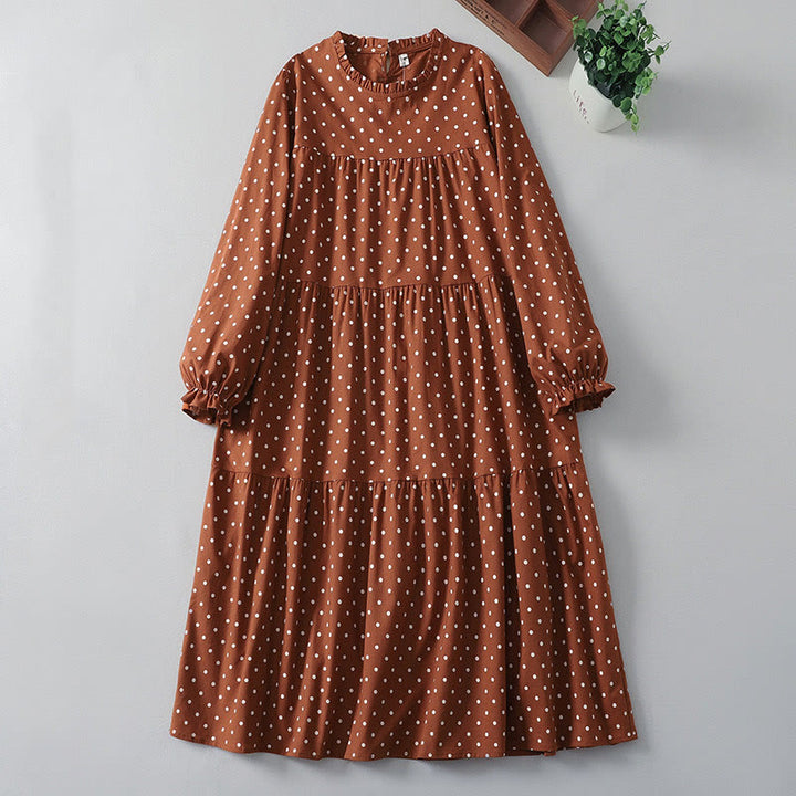 Abito midi in cotone e lino con maniche lunghe, motivo a pois primaverili Buddha Stones e tasche - Cioccolato - US12, UK/AU16, EU44 (2XL) - image 1