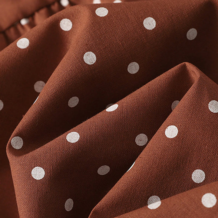 Abito midi in cotone e lino con maniche lunghe, motivo a pois primaverili Buddha Stones e tasche - image 7