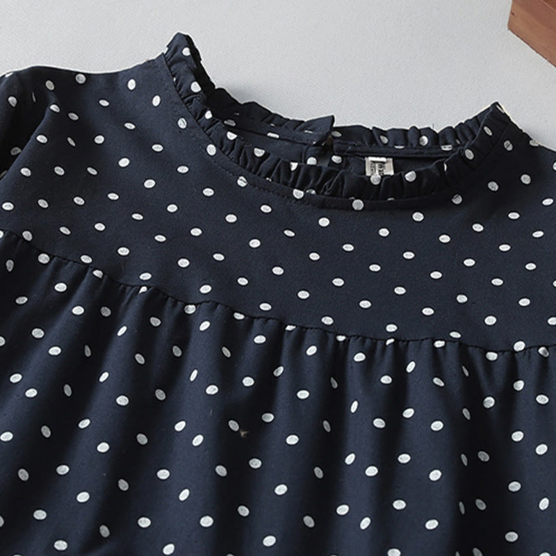 Abito midi in cotone e lino con maniche lunghe, motivo a pois primaverili Buddha Stones e tasche - image 12