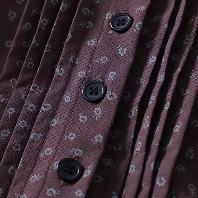 Abito midi in lino e cotone con maniche lunghe, pieghe a fisarmonica, stampa floreale con Buddha Stones e tasche - image 11